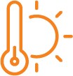 Icono de un termómetro con un sol al fondo.
