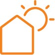Icono de una casa con un sol detrás.
