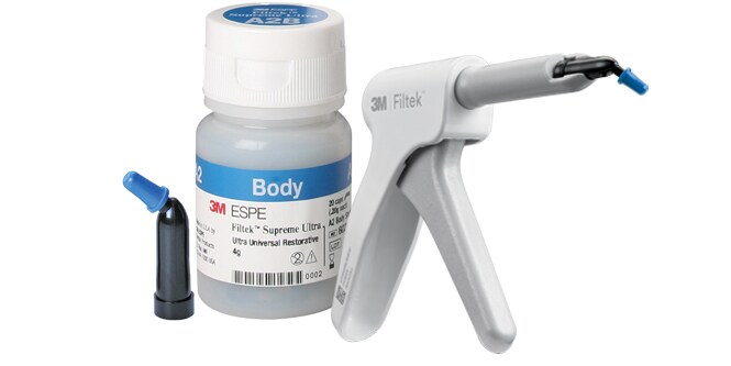 3M™ Filtek™ Supreme Ultra Universal Restorative bottle, capsule and dispenser
