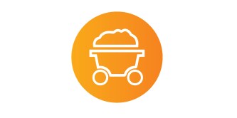Icono de un carrito de mina cargado de mineral, dentro de un círculo naranja
