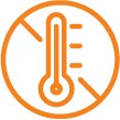 Icono de un termómetro en alta temperatura con una señal de prohibición, indicando reducción de calor.
